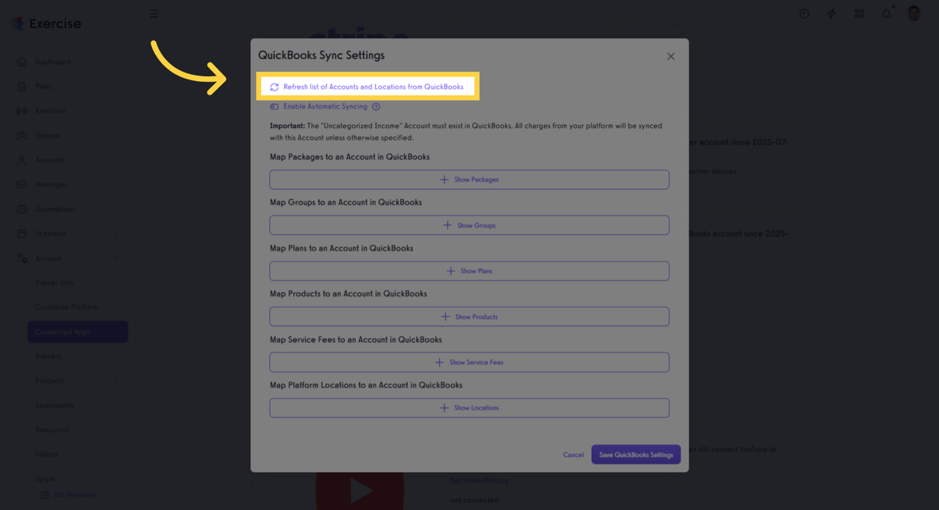 Refresh Accounts and Locations from QuickBooks