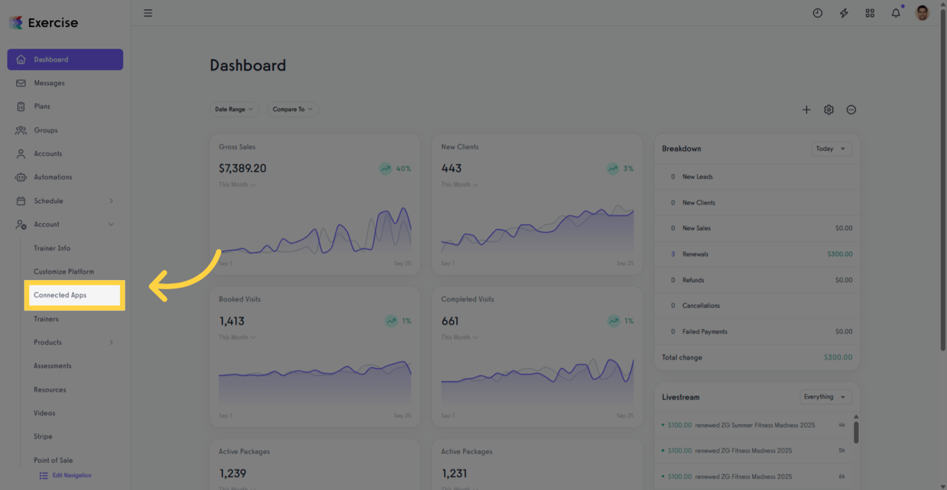 Connected Apps menu in Dashboard