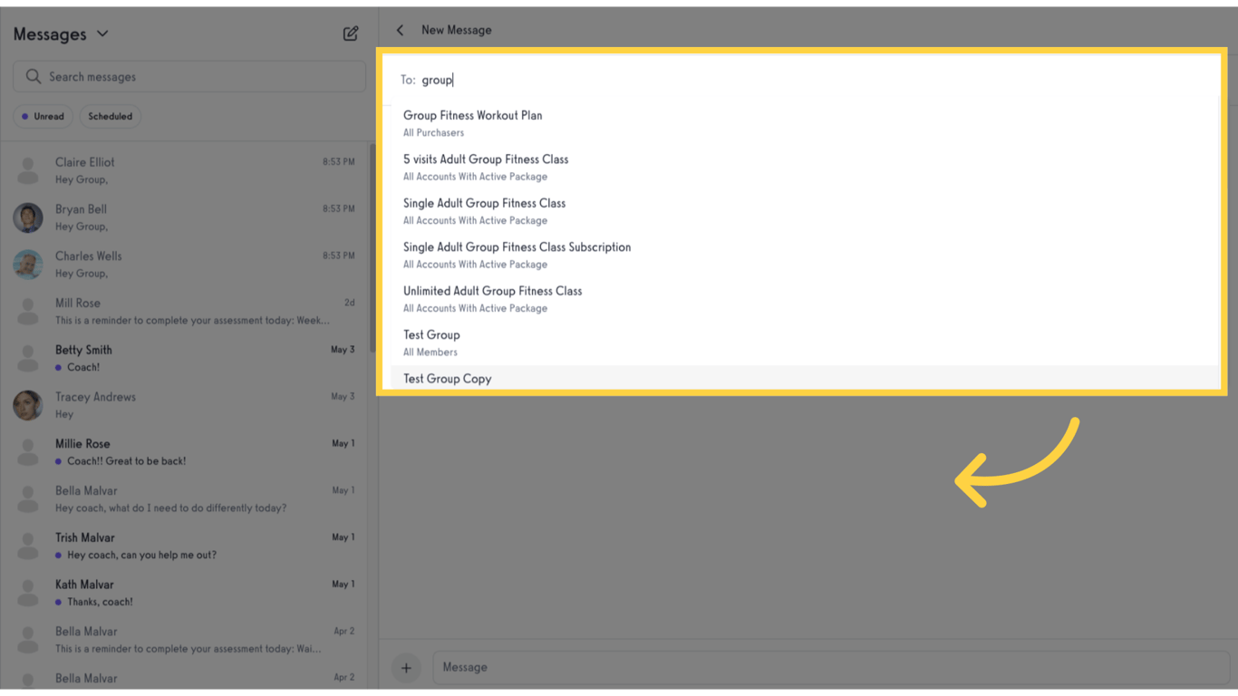 Select groups to message.