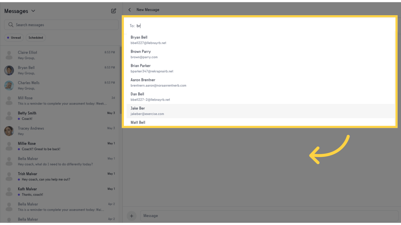 Select the clients you would like to message.
