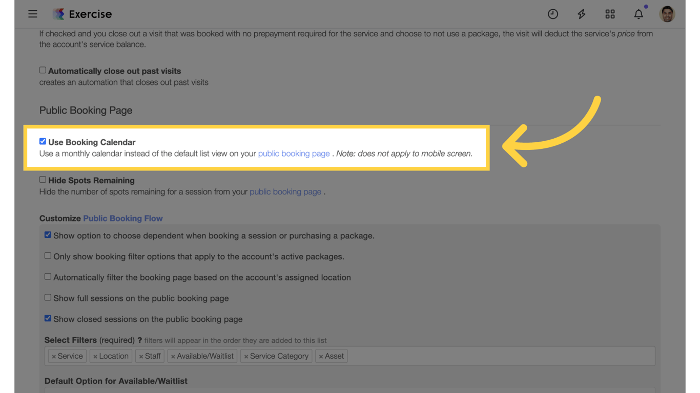 Enable Booking Calendar