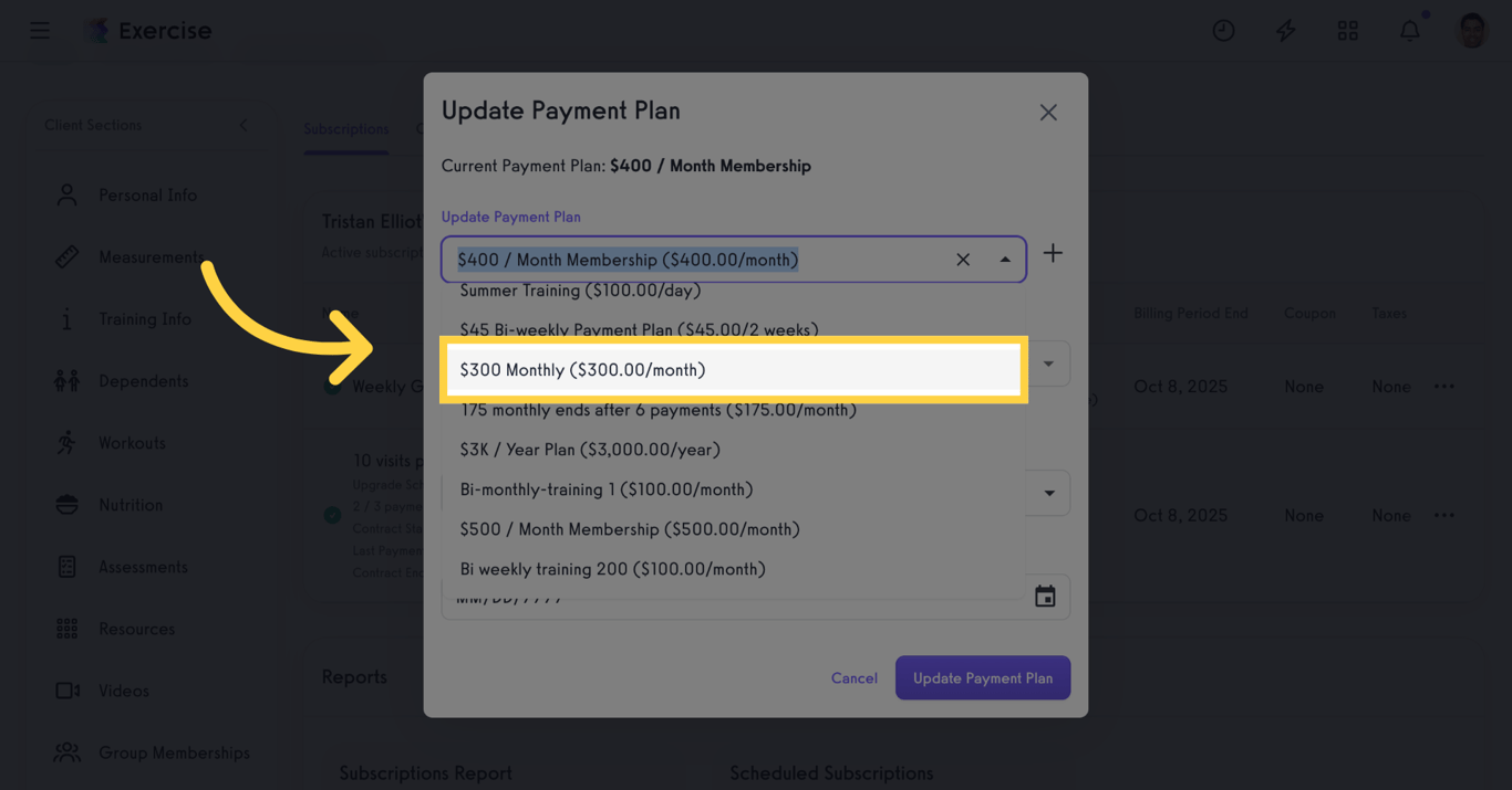 Select New Payment Plan
