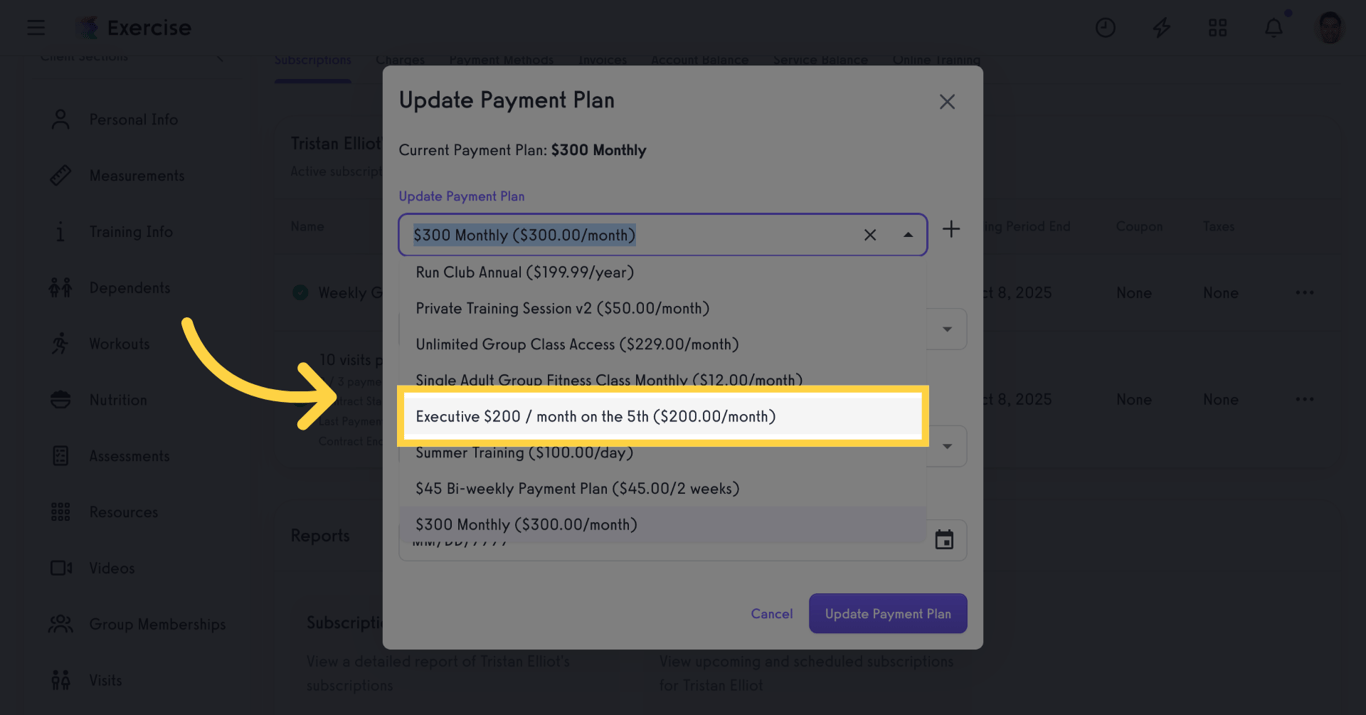Select New Payment Plan