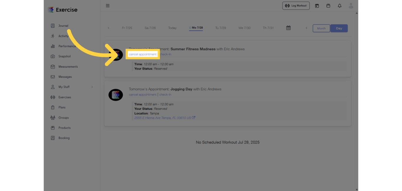 Click 'cancel appointment'