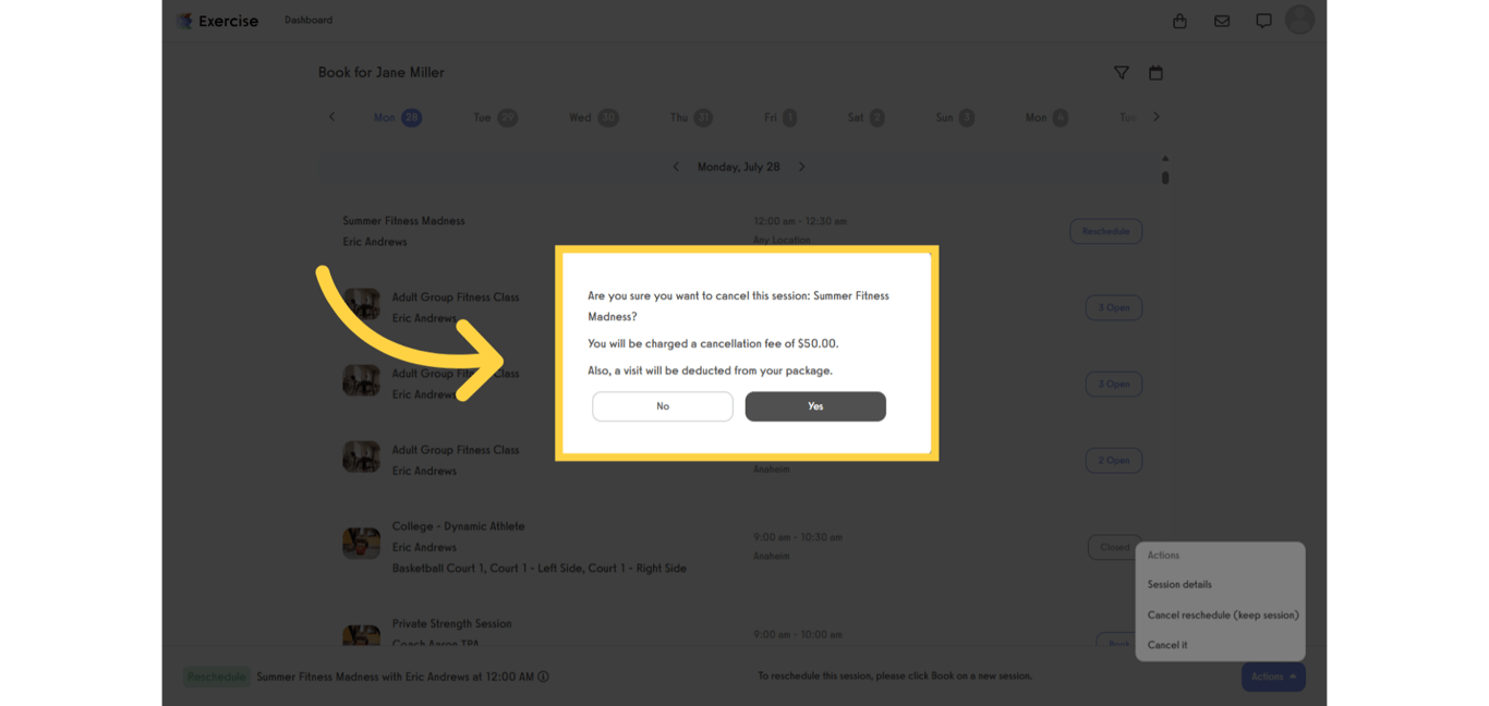 Click 'Yes' to confirm cancellation.
