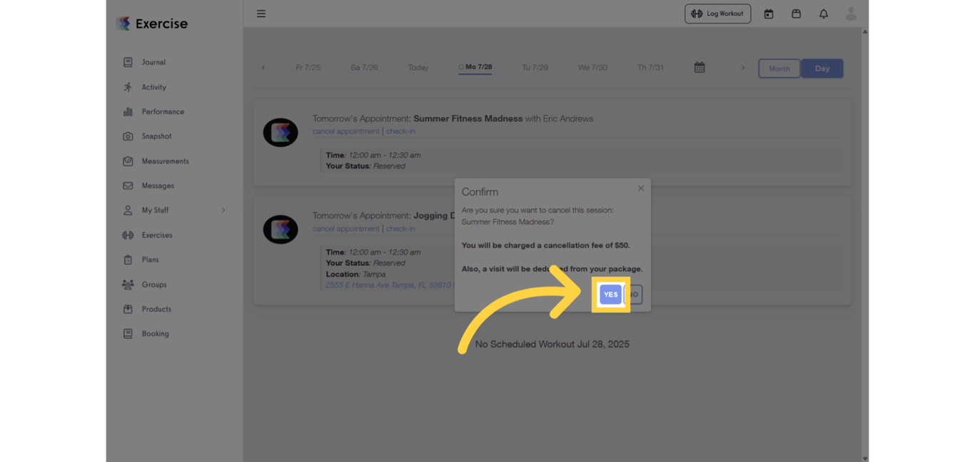 Click 'Yes' to confirm cancellation.