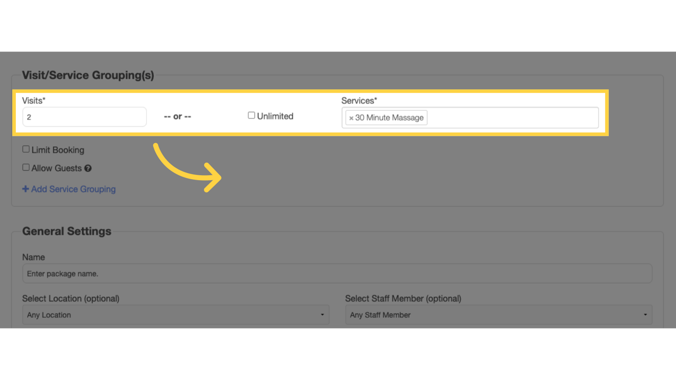 Select the number of visits and services.