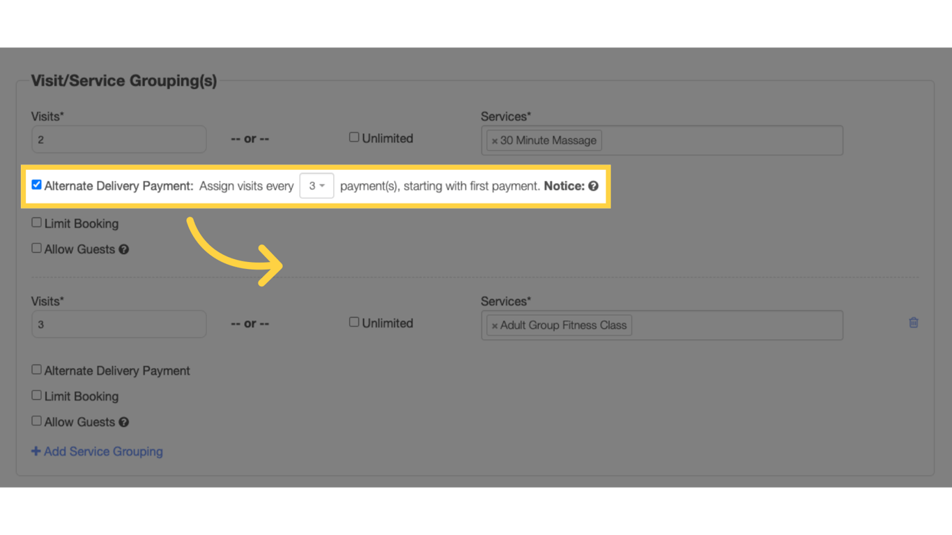 Tick the Alternate Delivery Payment checkbox.