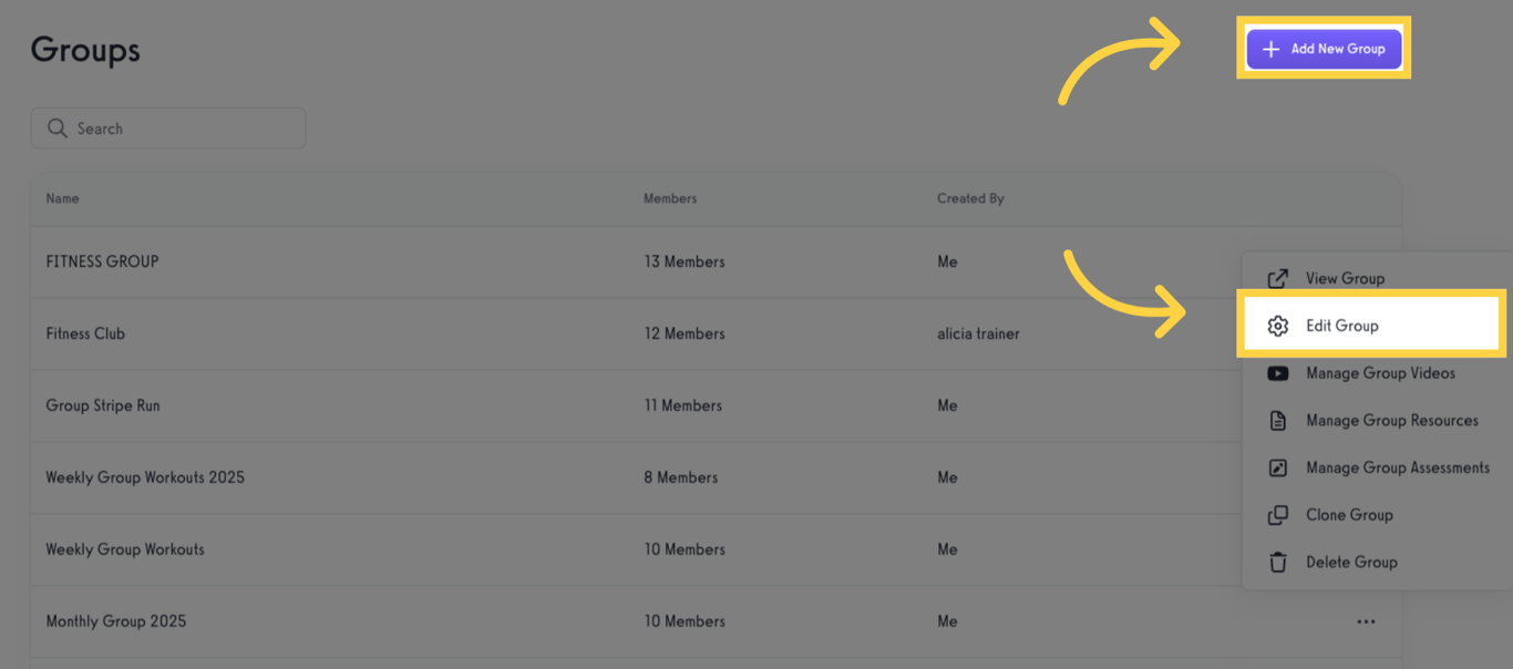 Create new or edit a group