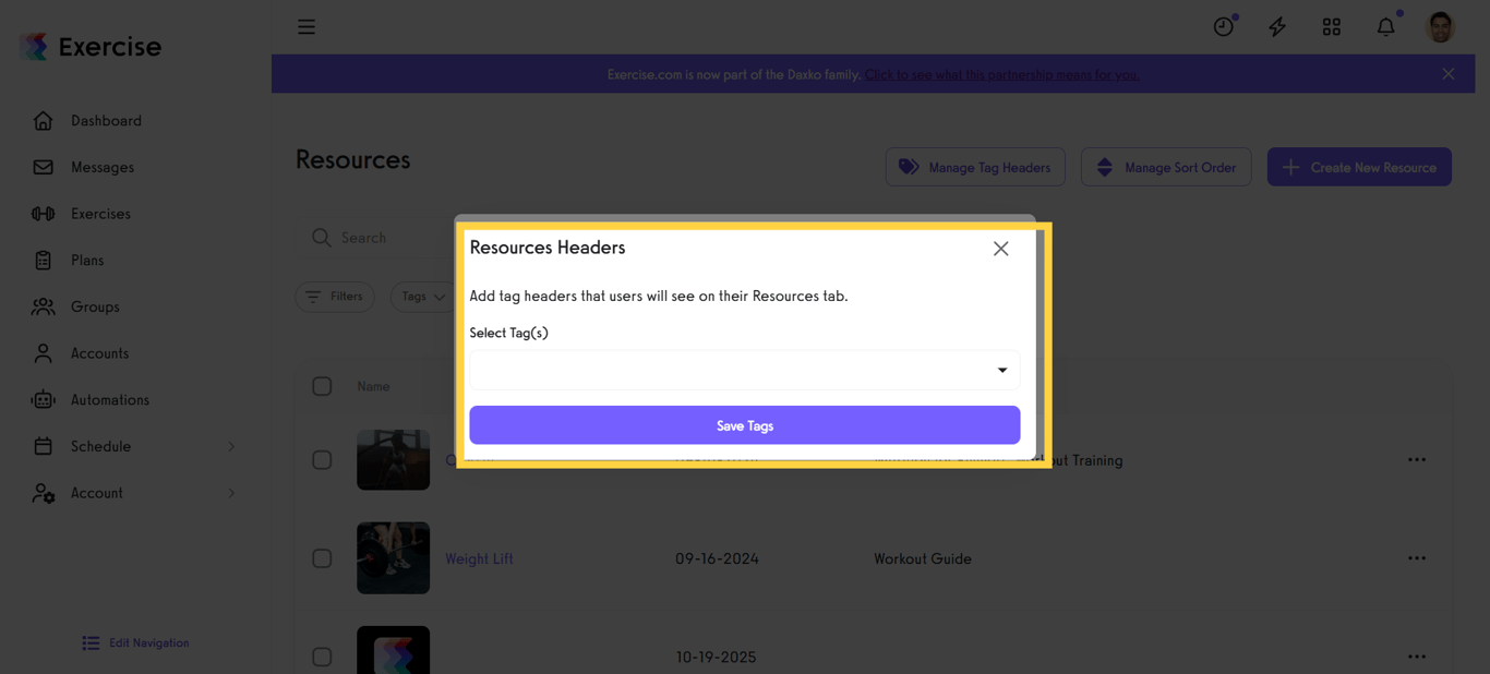 Select the Tags that you want to show on your Apps’ Resources page