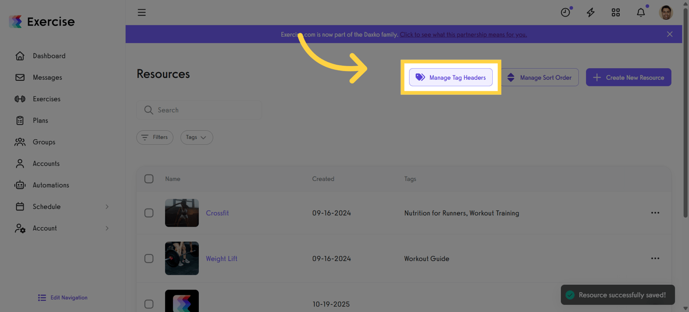 Open Manage Tag Headers