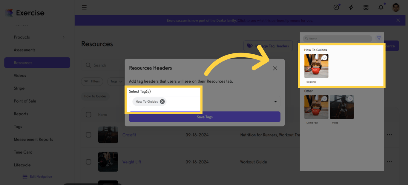 Once you add Tags as Resource Headers, your Apps Resources page will be organized with the headers you choose.
