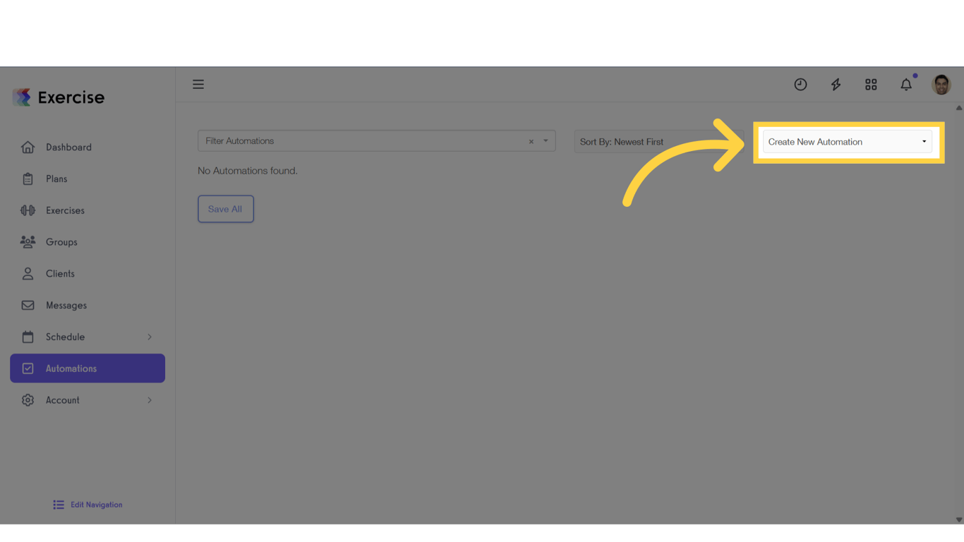 Click on the “Create New Automation” drop-down list.