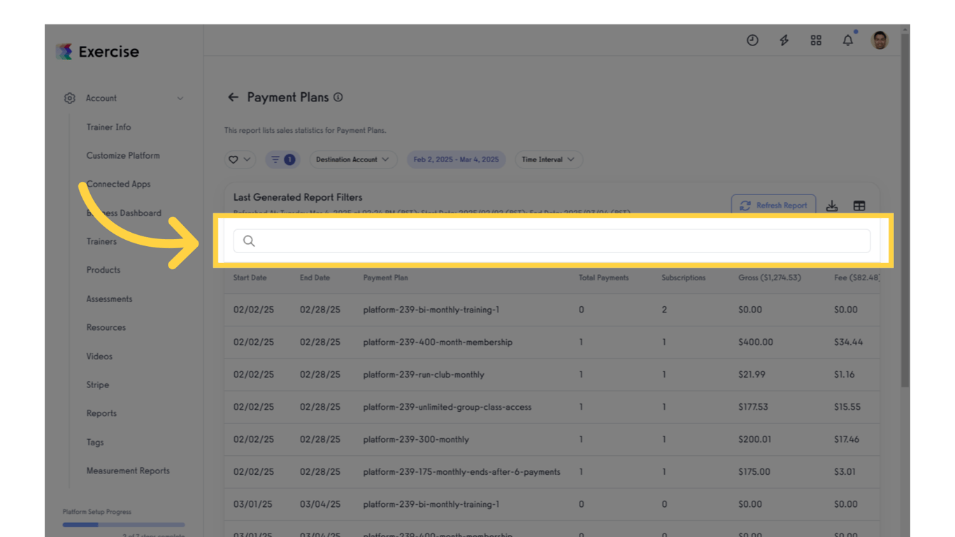 Search for Payment Plan Revenue