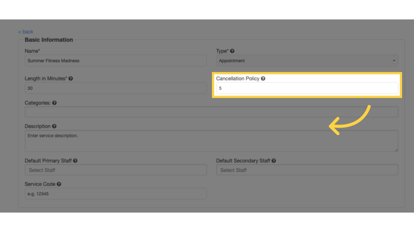 Enter the number of hours a session must be cancelled by.
