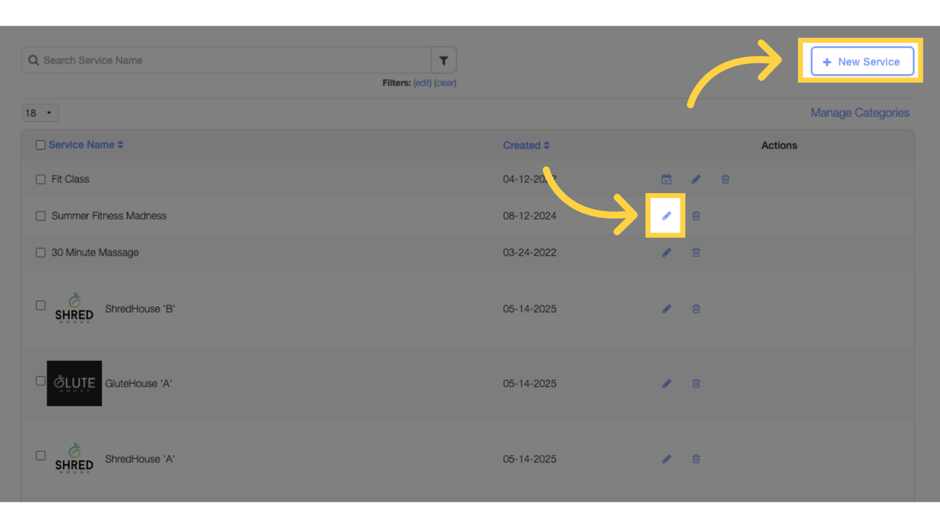 Create new or edit a service.