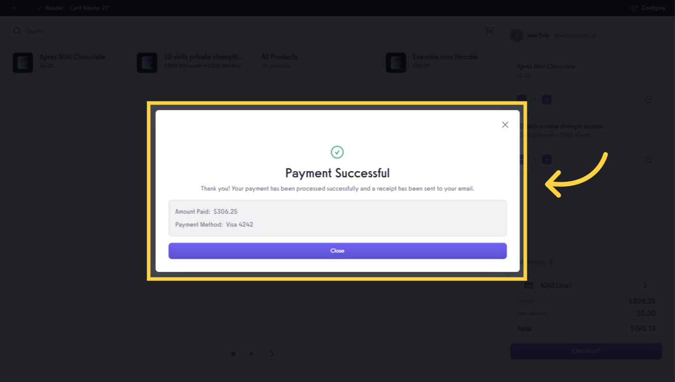 Client payment success confirmation