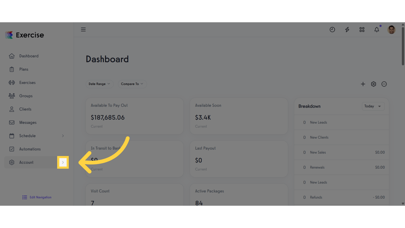 Click to expand the Account menu