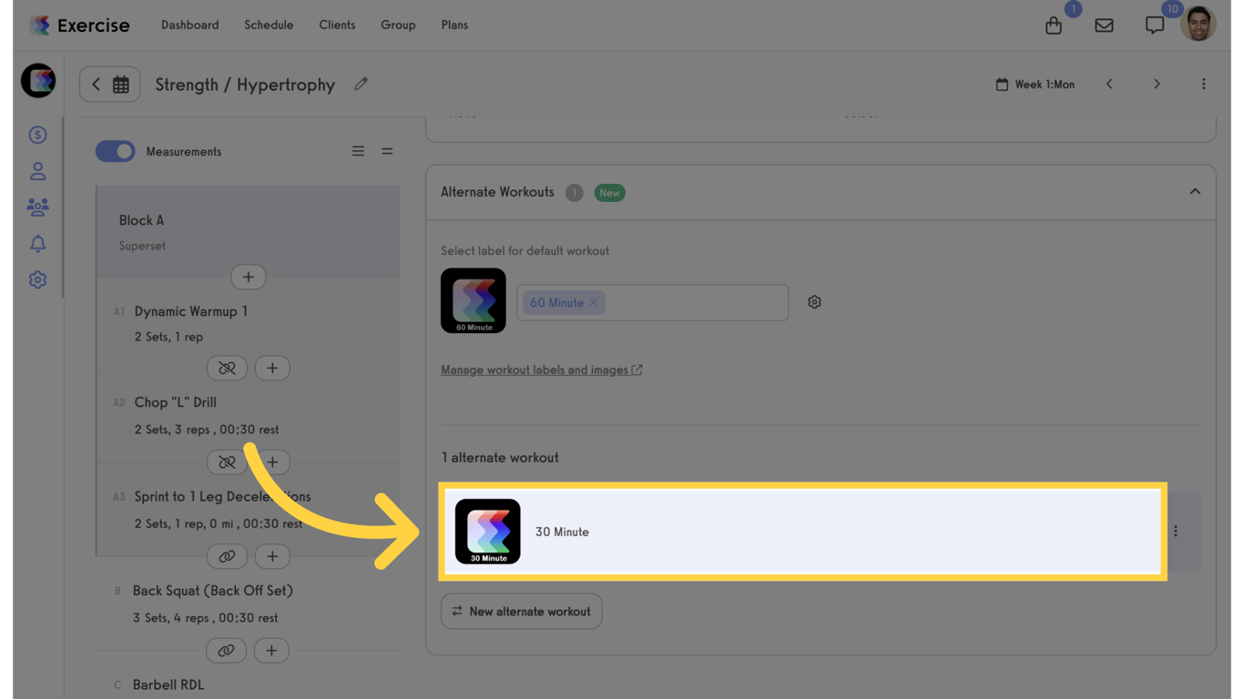 Select Alternate Workout
