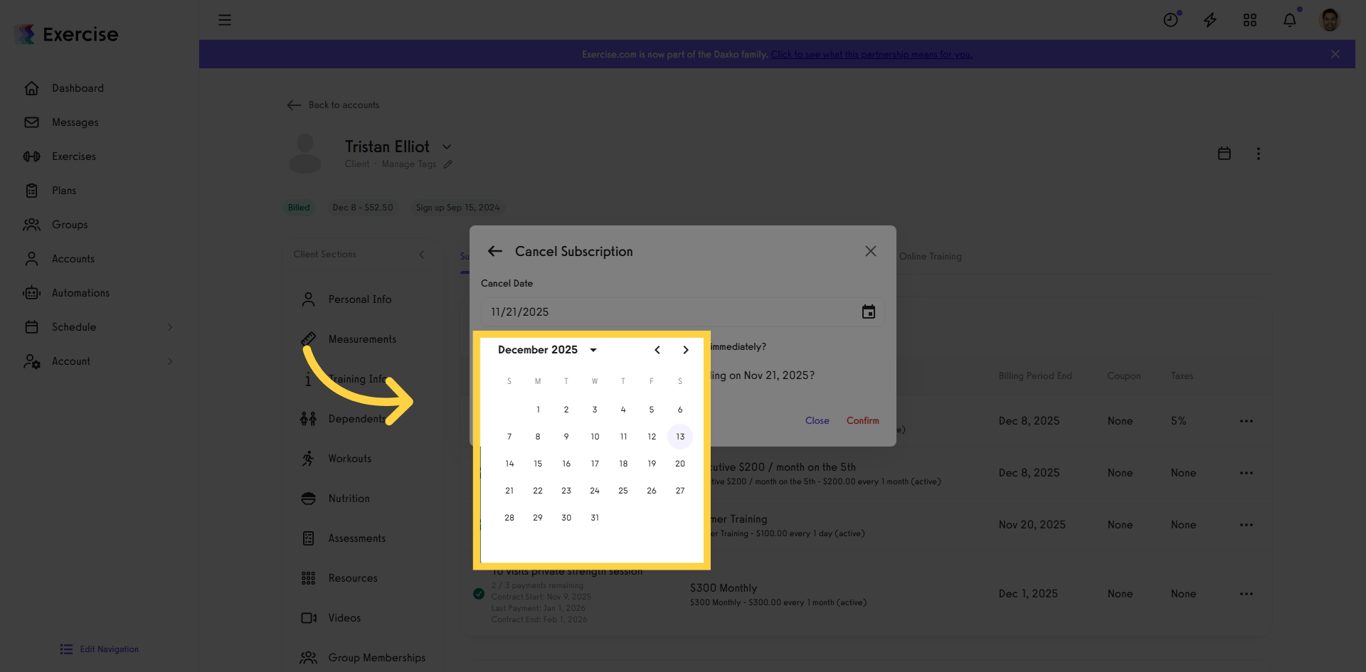 Select a cancellation date