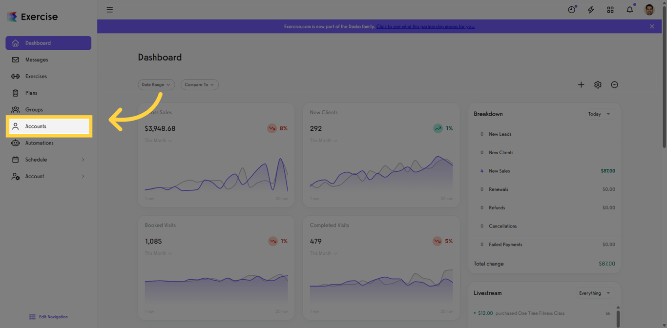Go to the Accounts section