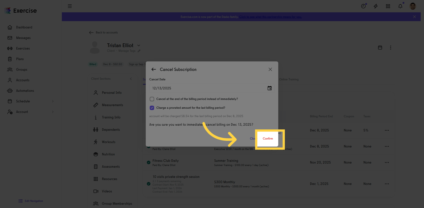 Confirm the cancellation