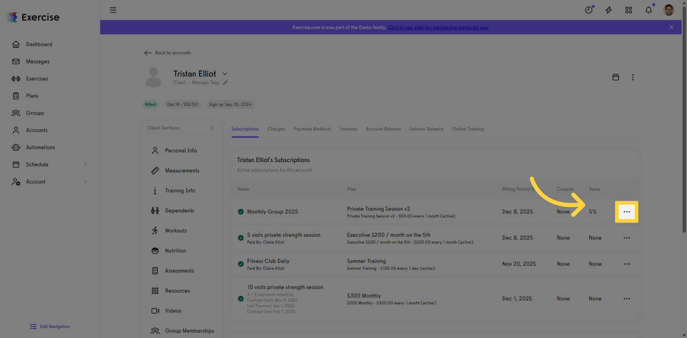 Open subscription options menu