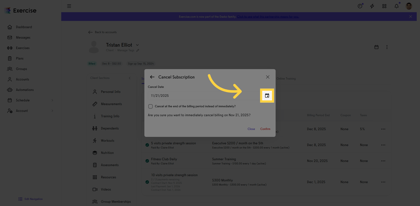 Open the cancellation date picker