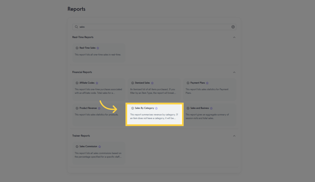 Sales By Category Report