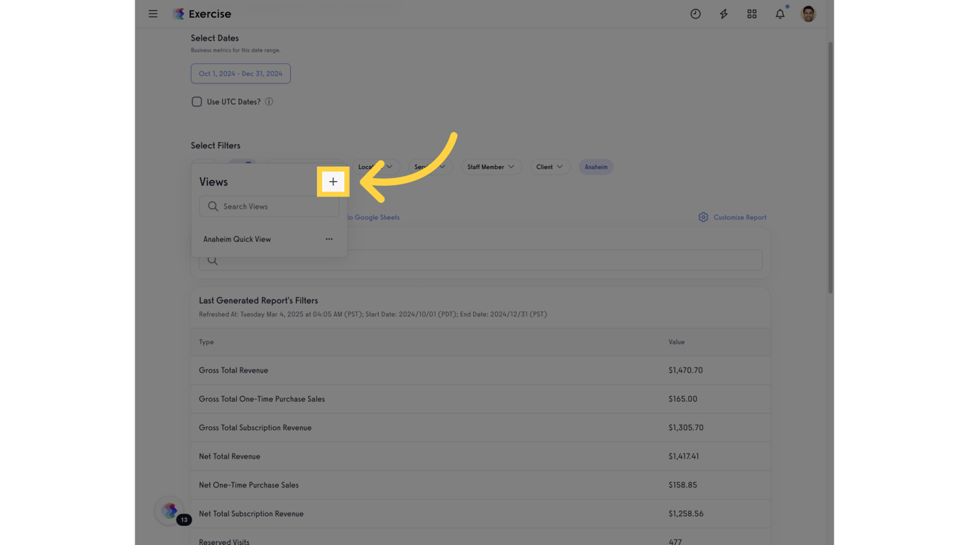 Click the plus icon to create a new Quick View.