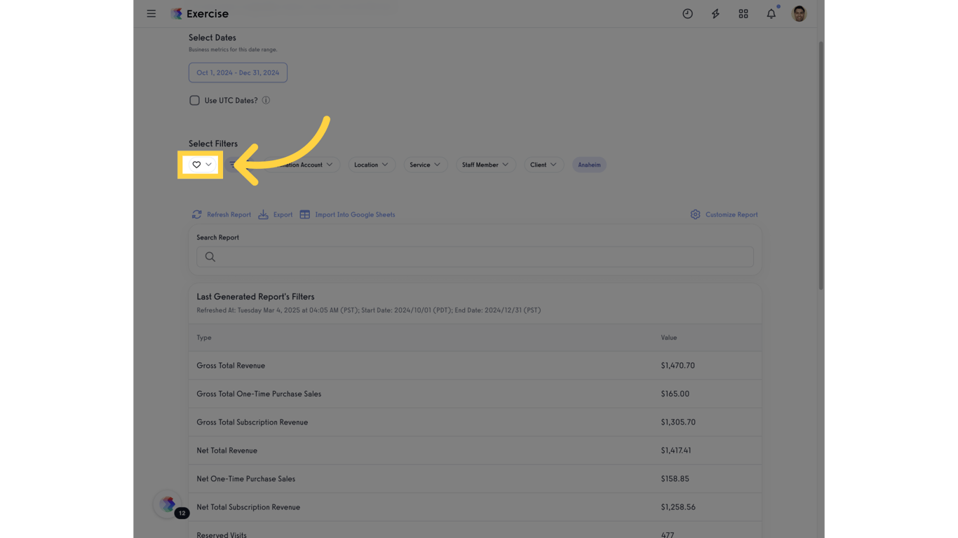 Click the heart icon to set up your quick filters.