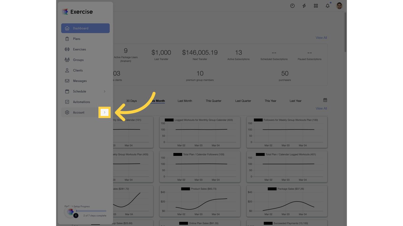 Click to expand the 'Account' menu item.