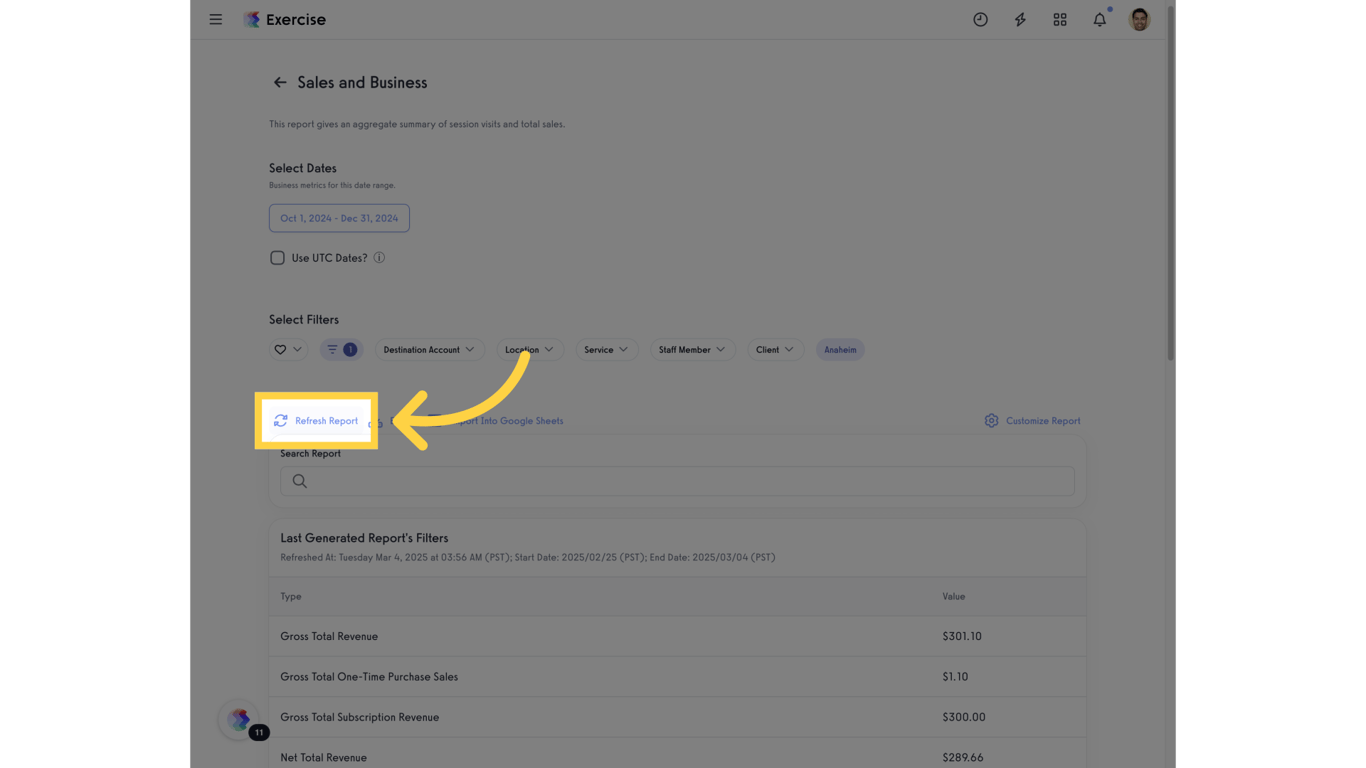 Click 'Refresh Report'