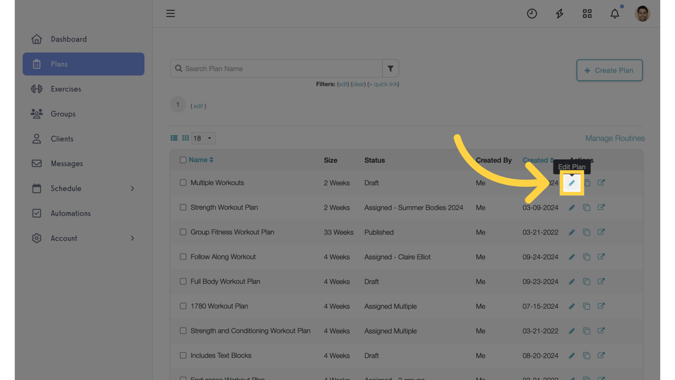 Search or select plan to edit calendar.