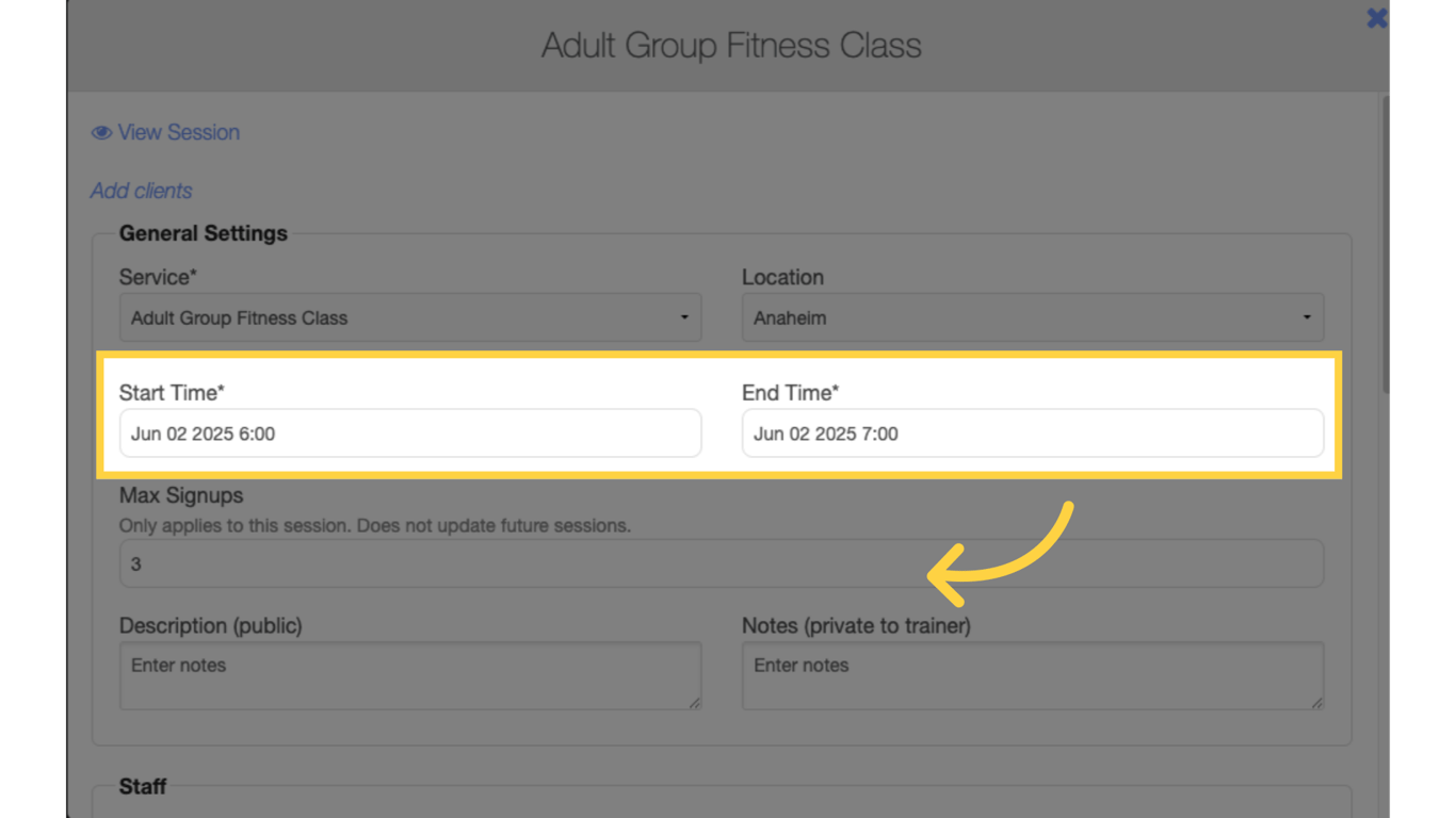 Option 2 Step 3: Update Start and End times.