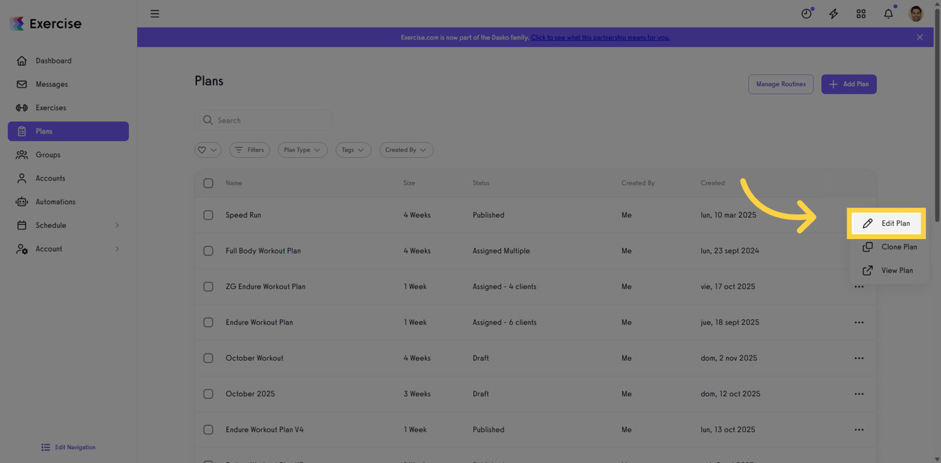 Screenshot showing the Edit Plan button.