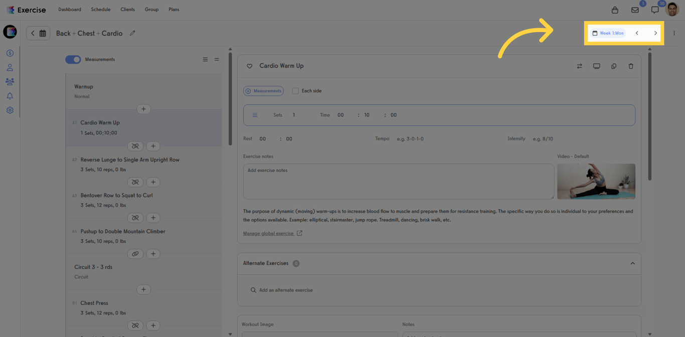 Screenshot showing the date navigation arrows.