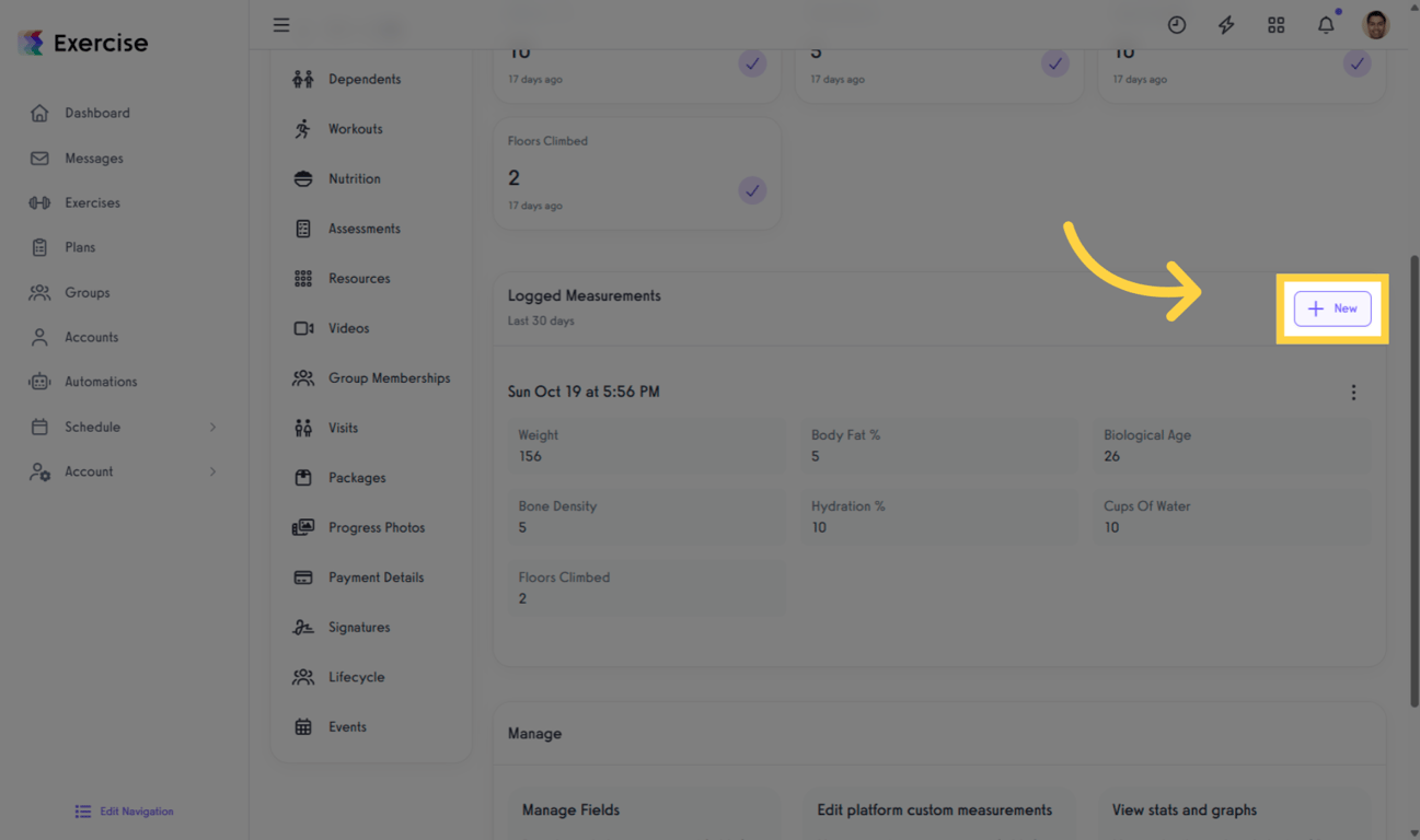 Click New to start entering a new set of measurements.