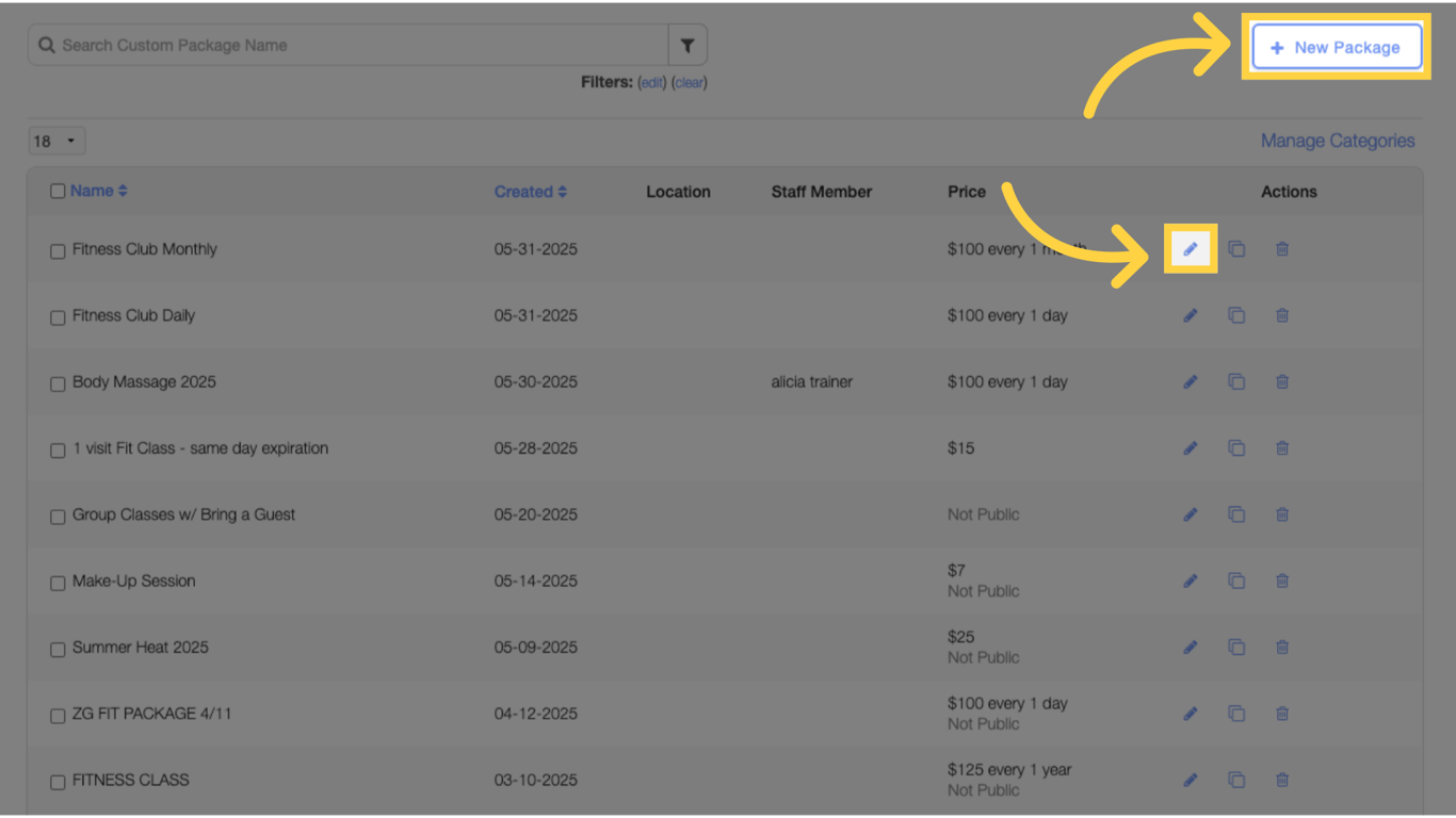 Create new or edit a package.