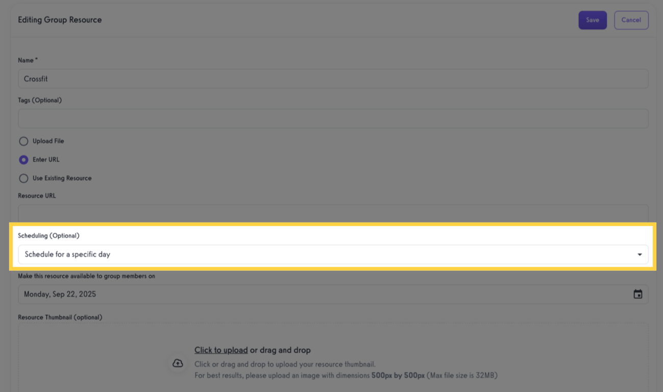 Under Scheduling, select “Schedule for a specific day”