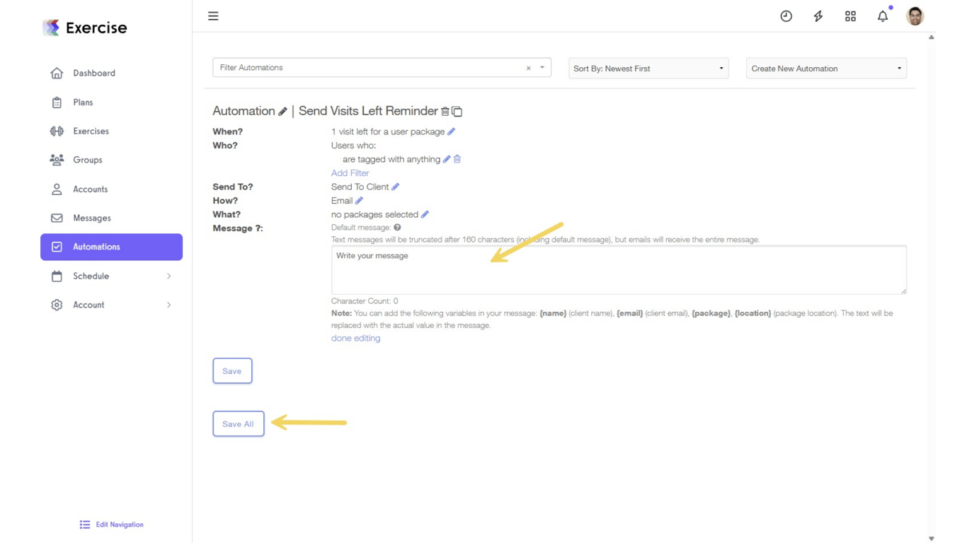 Click on the edit icon next to “Message” and type your custom message.