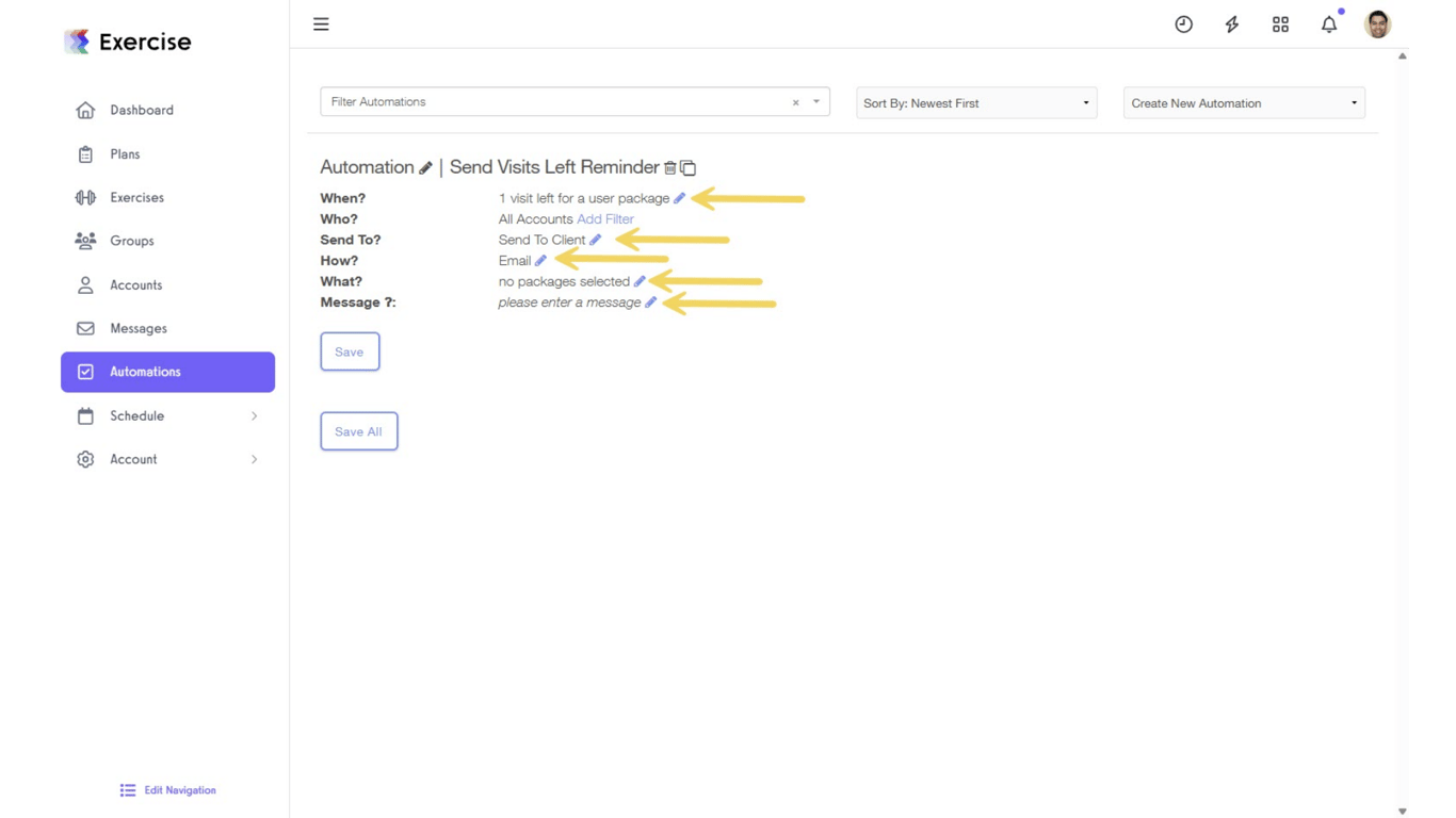 Click on the edit icons to customize the settings.