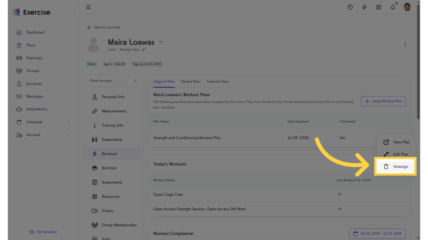 Unassign Purchased Plan