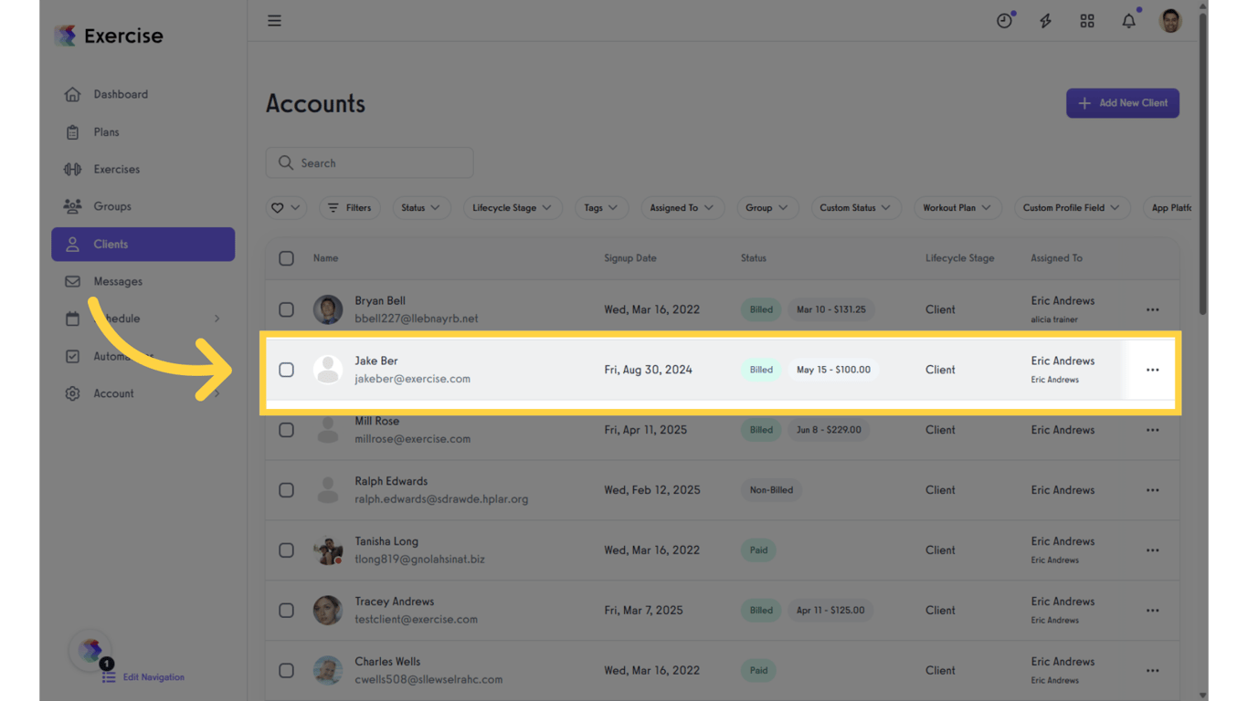 Select a client from the list.