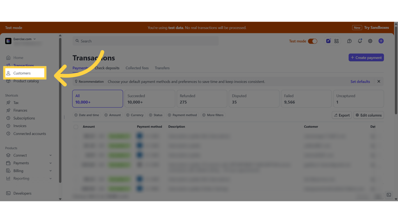 Click Customers Tab.