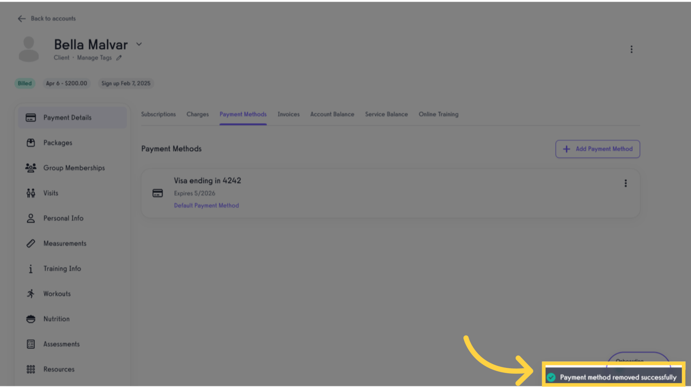 Check the successful removal message.