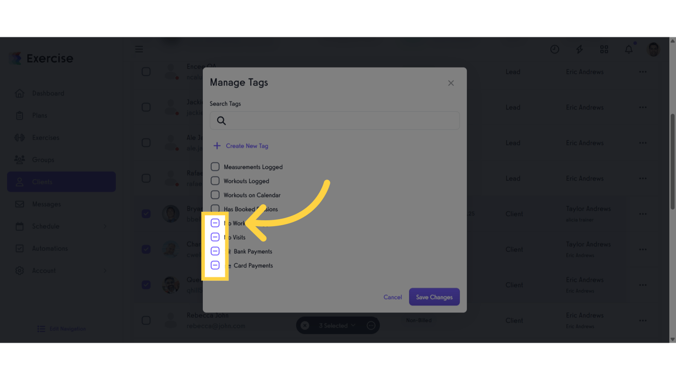 Unselect the tags you want to remove