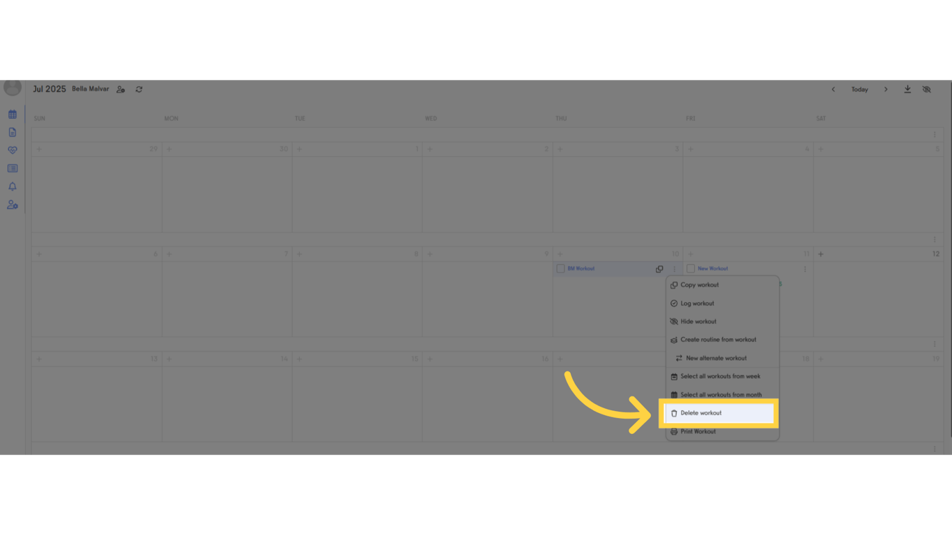 Click 'Delete Workout'.