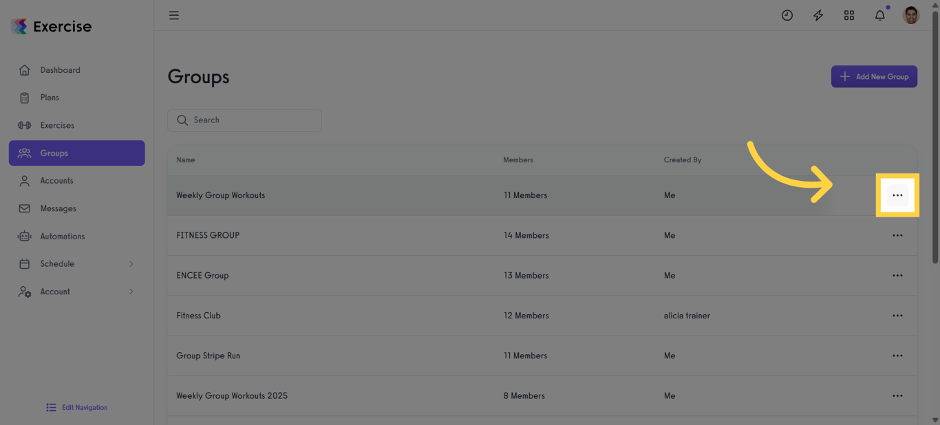 Click the three-dot menu to manage group calendar options.