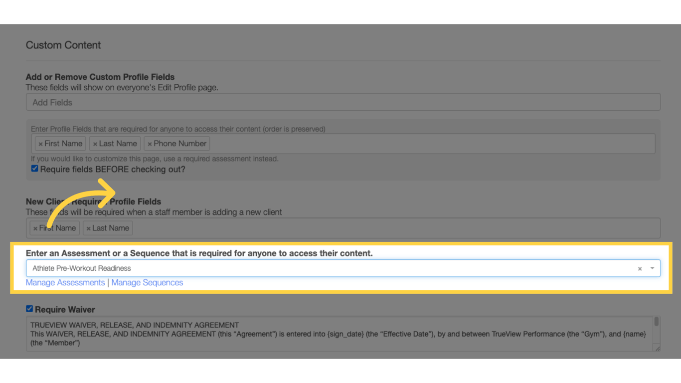Select required assessment.